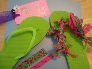 Birthday Party Craft Ideas on Flip Flop Craft   Watermelon Print Fabric   Pink Ribbon With Black