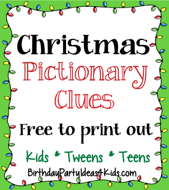 christmas pictionary game clues with free clues