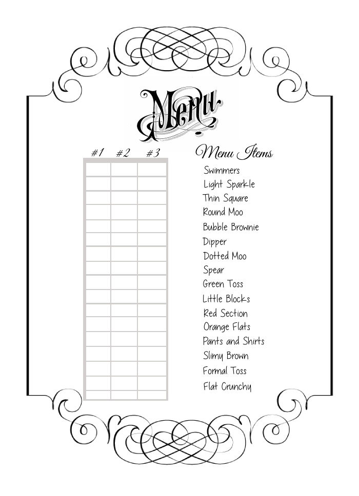 Printable blank Mystery dinner menu