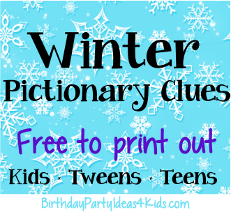 winter pictionary game clues